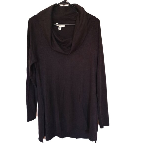 Halston Long Hi-Low Raglan Sleeve Rayon Tunic Sweater Pullover Top Dark Grey - Picture 3 of 4